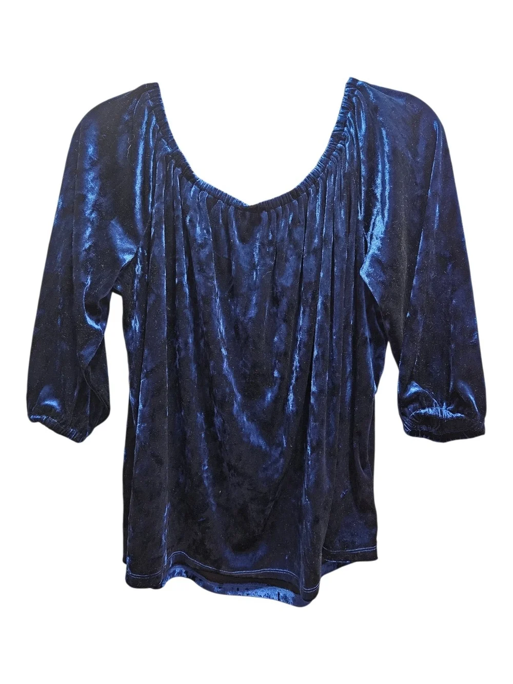 Lily Morgan Royal Blue Crushed Velvet Off-Shoulder Top - Size L - Picture 3 of 9